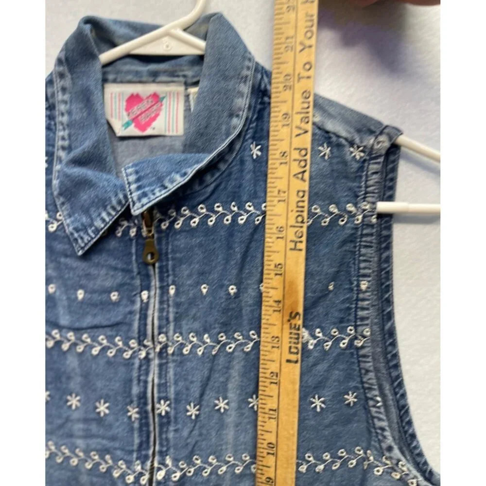 Keren Hart Vintage Denim Vest Embroidered Full Zip Size Large - Picture 7 of 9
